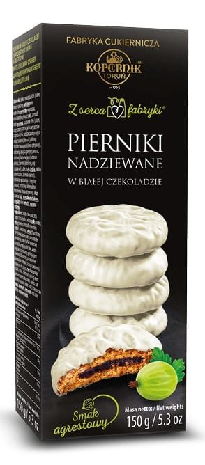 PIERNIKI W BIAŁEJ CZEKOLADZIE Z NADZIENIEM O SMAKU AGRESTOWYM 150G