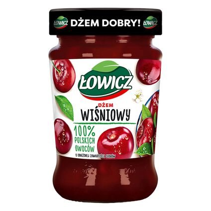 Łowicz Dżem wiśniowy o obniżonej zawartości cukrów 280 g