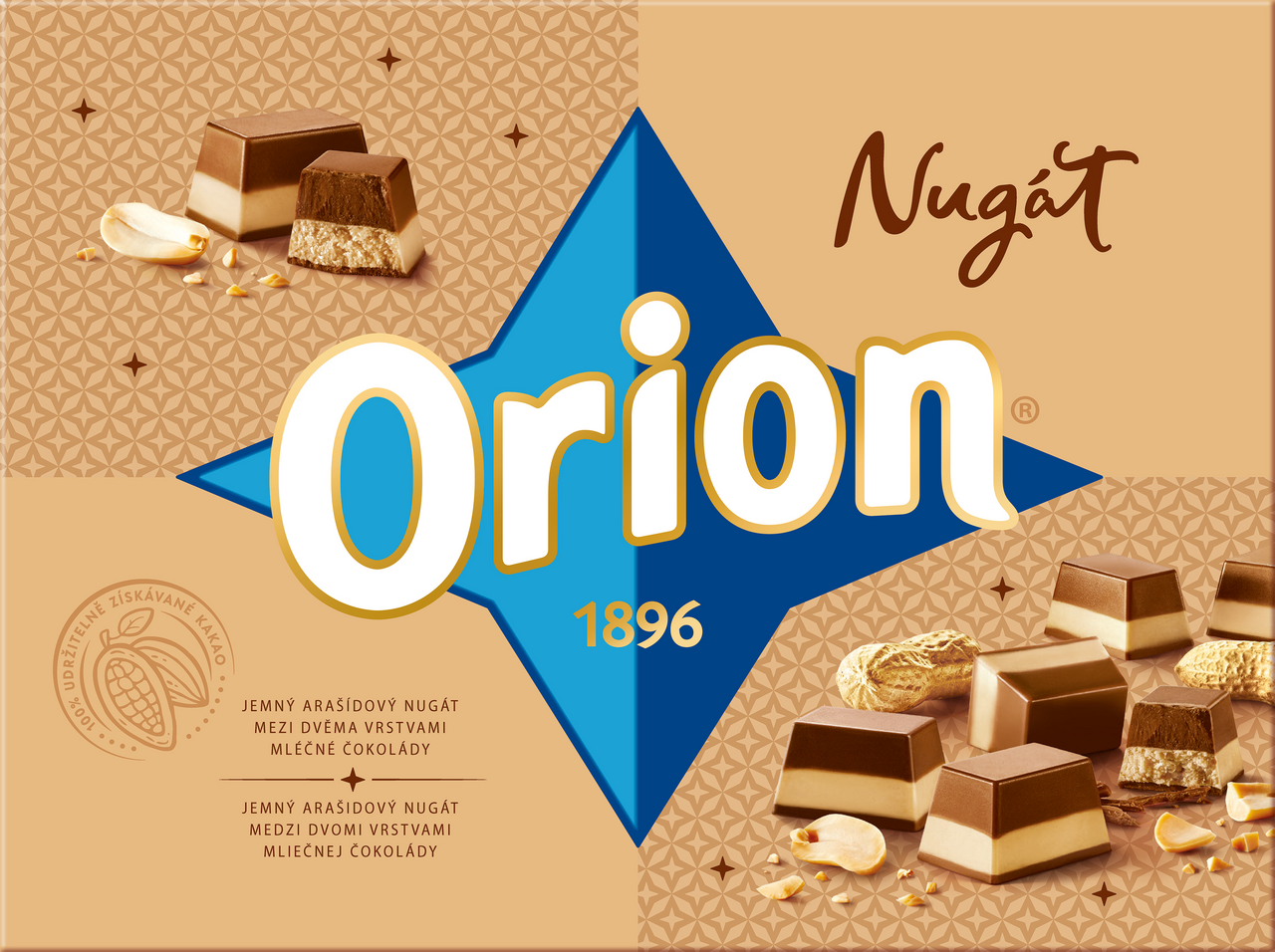 ORION Nugát pralinky z arašídového nugátu a mléčné čokolády Zimní 166g